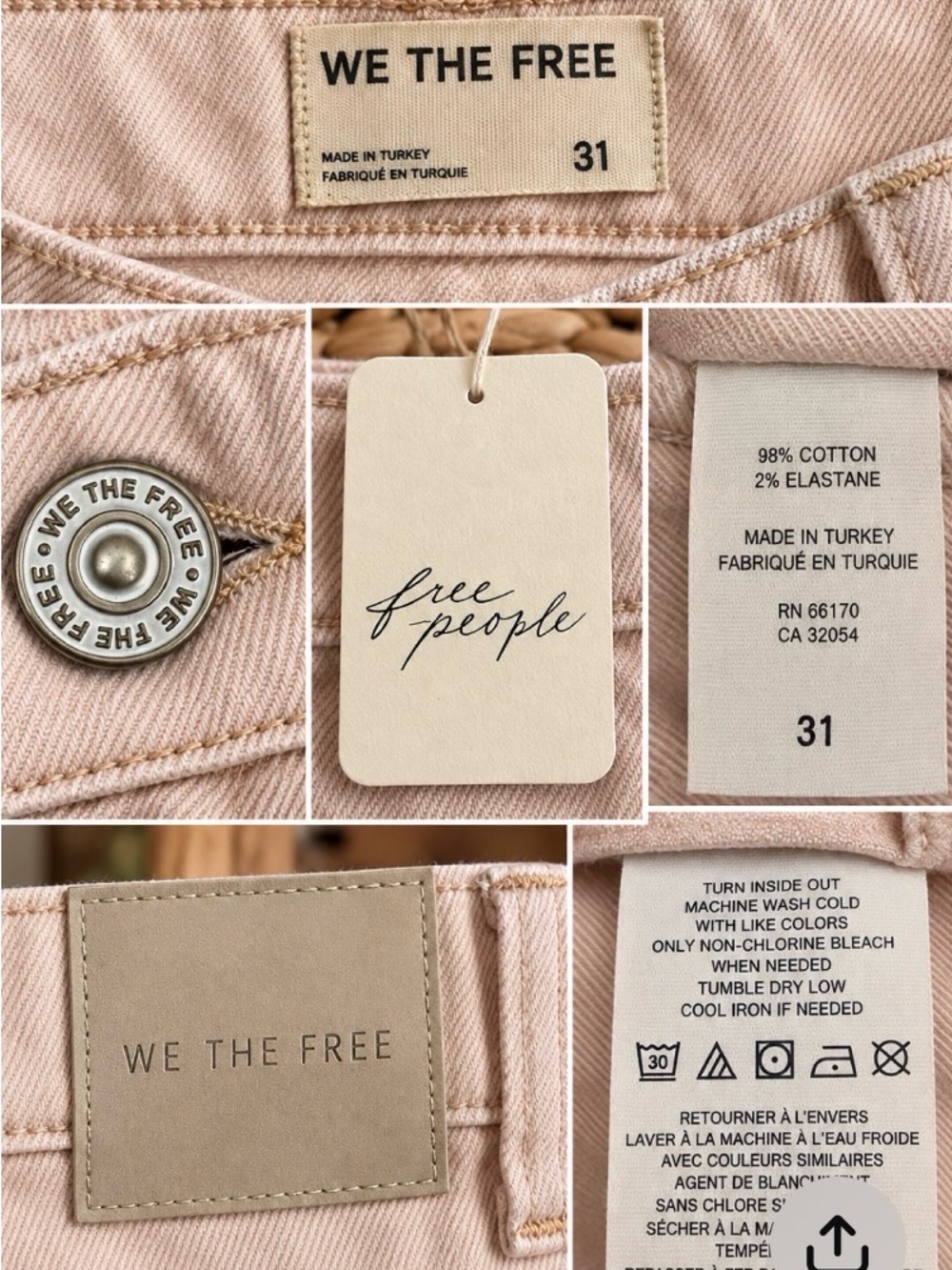 Free People We The Free Illusion Printed Straight Leg Jeans Pink Hearts NWT 31 - Picture 3 of 4
